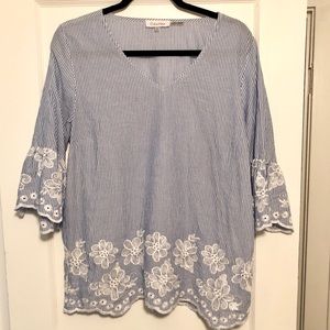 Calvin Klein seersucker floral embroidered blouse